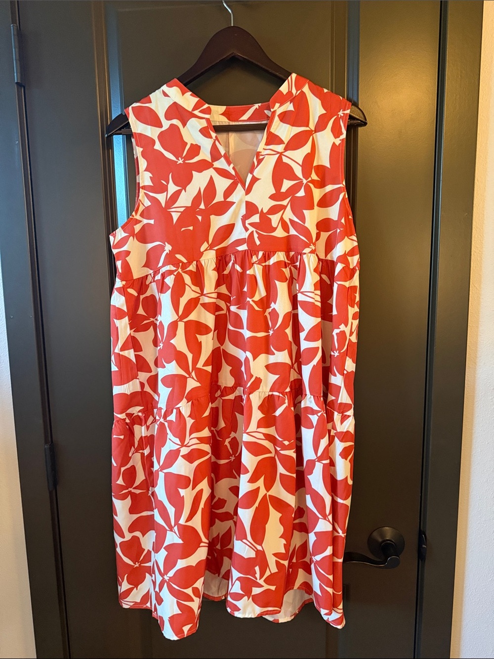 SHEIN Orange & Cream Sleeveless Tiered V-Neck Dress NWOT